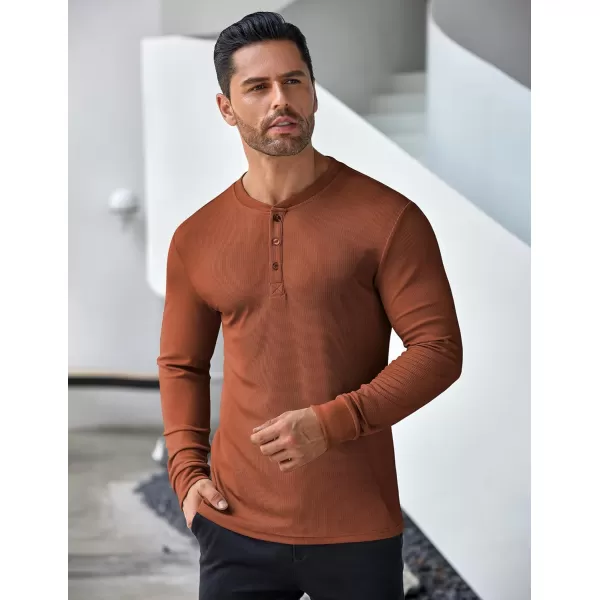 COOFANDY Men's Long Sleeve Henley Shirts Stretch Ribbed T-Shirts Fashion Casual Basic Tops