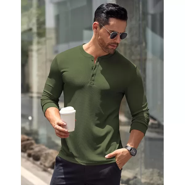 COOFANDY Men's Long Sleeve Henley Shirts Stretch Ribbed T-Shirts Fashion Casual Basic Tops