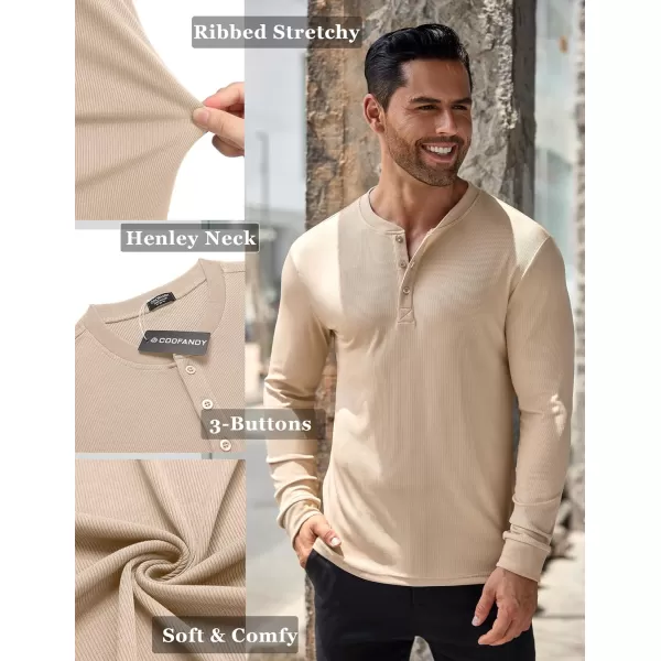 COOFANDY Men's Long Sleeve Henley Shirts Stretch Ribbed T-Shirts Fashion Casual Basic Tops