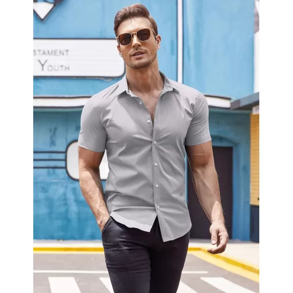 COOFANDY Men's Muscle Fit Dress Shirts Wrinkle-Free Short Sleeve Casual Button Down Shirt