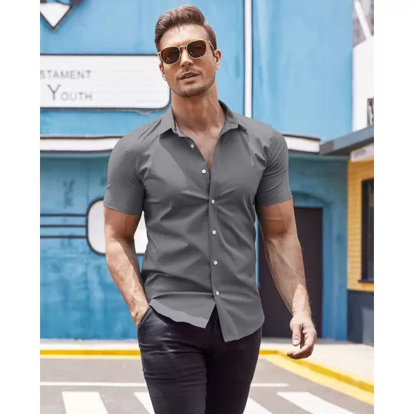 COOFANDY Men's Muscle Fit Dress Shirts Wrinkle-Free Short Sleeve Casual Button Down Shirt