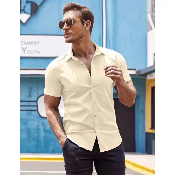COOFANDY Men's Muscle Fit Dress Shirts Wrinkle-Free Short Sleeve Casual Button Down Shirt