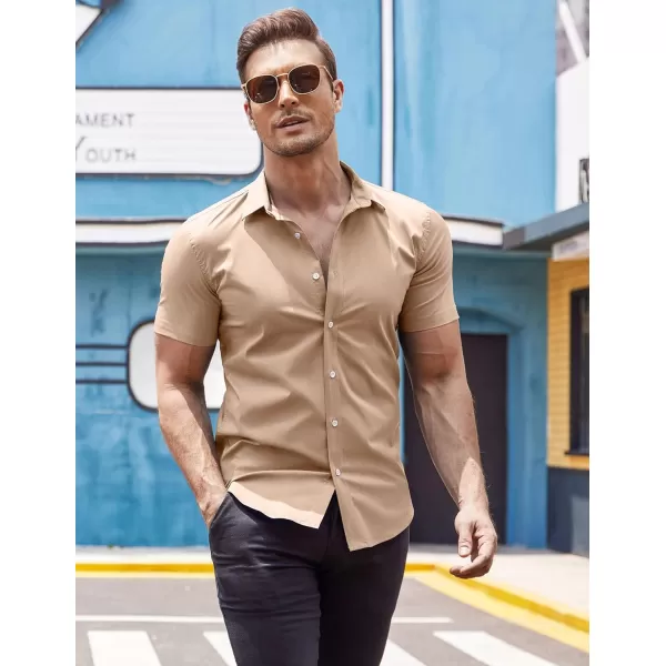 COOFANDY Men's Muscle Fit Dress Shirts Wrinkle-Free Short Sleeve Casual Button Down Shirt