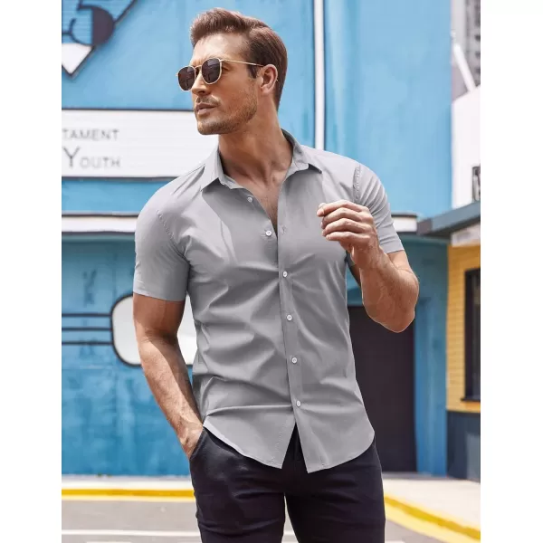 COOFANDY Men's Muscle Fit Dress Shirts Wrinkle-Free Short Sleeve Casual Button Down Shirt