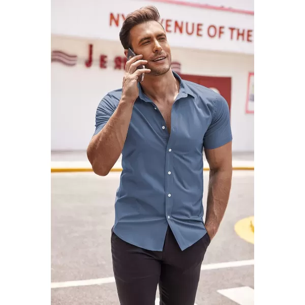 COOFANDY Men's Muscle Fit Dress Shirts Wrinkle-Free Short Sleeve Casual Button Down Shirt
