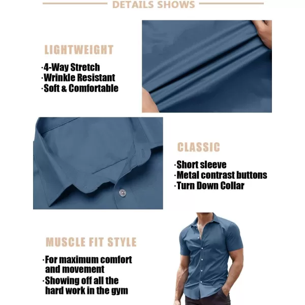 COOFANDY Men's Muscle Fit Dress Shirts Wrinkle-Free Short Sleeve Casual Button Down Shirt