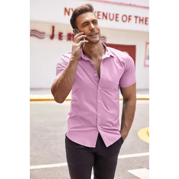 COOFANDY Men's Muscle Fit Dress Shirts Wrinkle-Free Short Sleeve Casual Button Down Shirt