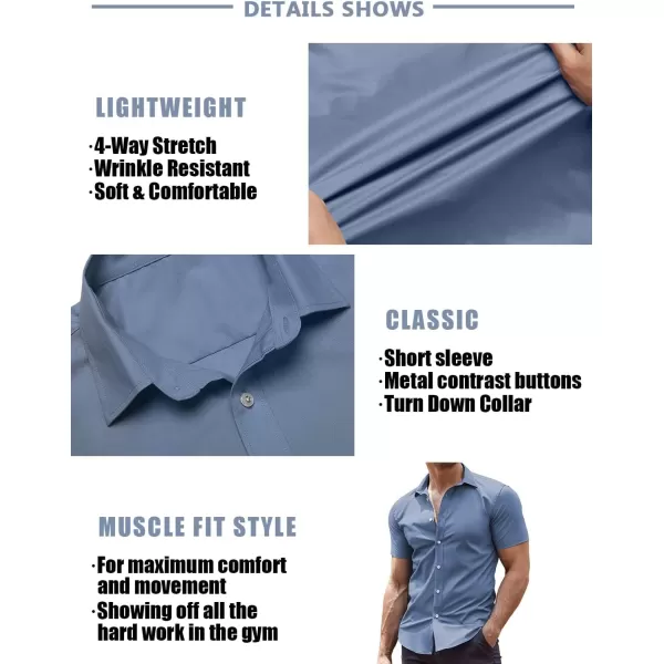 COOFANDY Men's Muscle Fit Dress Shirts Wrinkle-Free Short Sleeve Casual Button Down Shirt