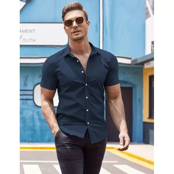 COOFANDY Men's Muscle Fit Dress Shirts Wrinkle-Free Short Sleeve Casual Button Down Shirt
