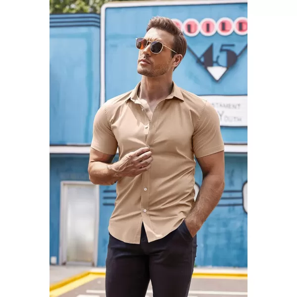 COOFANDY Men's Muscle Fit Dress Shirts Wrinkle-Free Short Sleeve Casual Button Down Shirt
