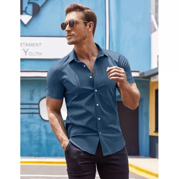 COOFANDY Men's Muscle Fit Dress Shirts Wrinkle-Free Short Sleeve Casual Button Down Shirt