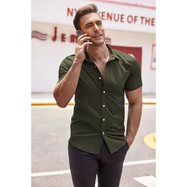 COOFANDY Men's Muscle Fit Dress Shirts Wrinkle-Free Short Sleeve Casual Button Down Shirt
