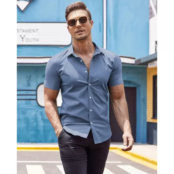 COOFANDY Men's Muscle Fit Dress Shirts Wrinkle-Free Short Sleeve Casual Button Down Shirt