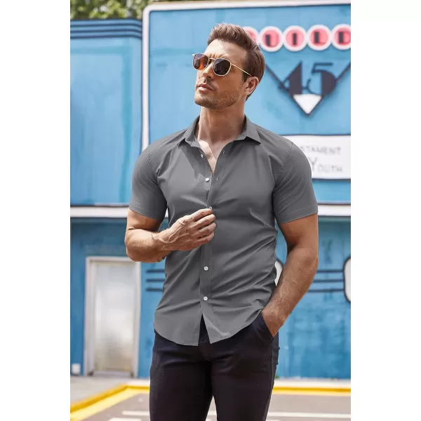 COOFANDY Men's Muscle Fit Dress Shirts Wrinkle-Free Short Sleeve Casual Button Down Shirt