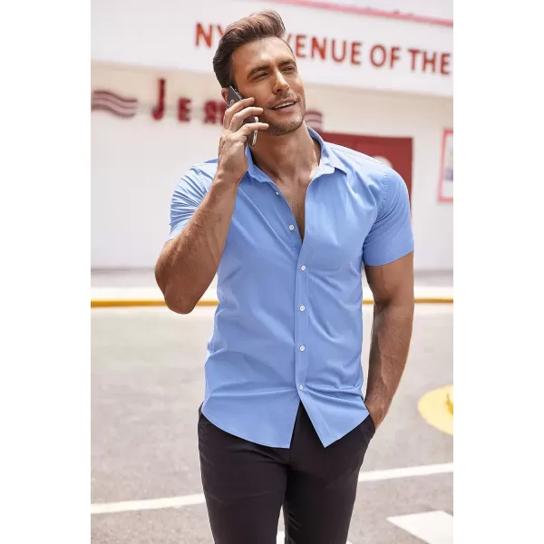 COOFANDY Men's Muscle Fit Dress Shirts Wrinkle-Free Short Sleeve Casual Button Down Shirt