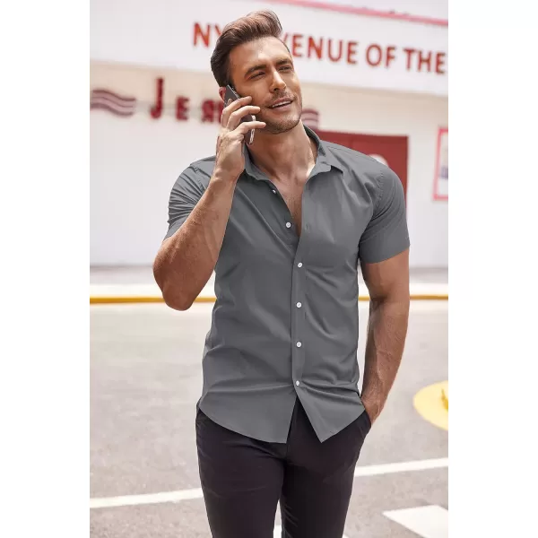 COOFANDY Men's Muscle Fit Dress Shirts Wrinkle-Free Short Sleeve Casual Button Down Shirt