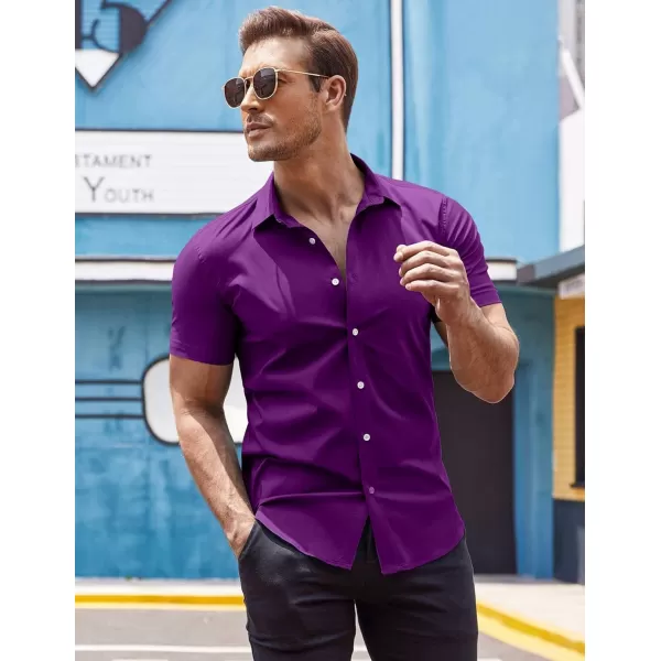 COOFANDY Men's Muscle Fit Dress Shirts Wrinkle-Free Short Sleeve Casual Button Down Shirt