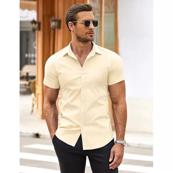 COOFANDY Men's Muscle Fit Dress Shirts Wrinkle-Free Short Sleeve Casual Button Down Shirt