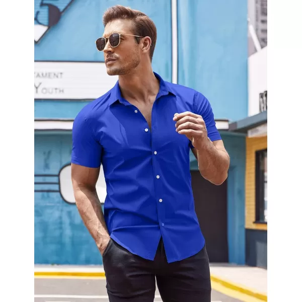 COOFANDY Men's Muscle Fit Dress Shirts Wrinkle-Free Short Sleeve Casual Button Down Shirt