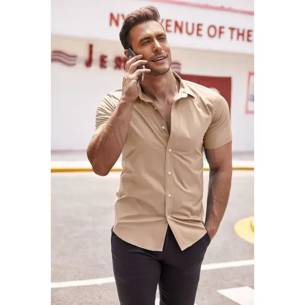 COOFANDY Men's Muscle Fit Dress Shirts Wrinkle-Free Short Sleeve Casual Button Down Shirt