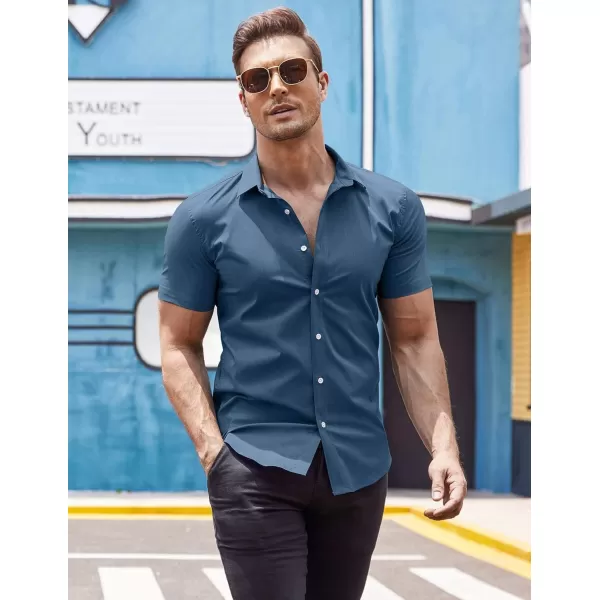COOFANDY Men's Muscle Fit Dress Shirts Wrinkle-Free Short Sleeve Casual Button Down Shirt