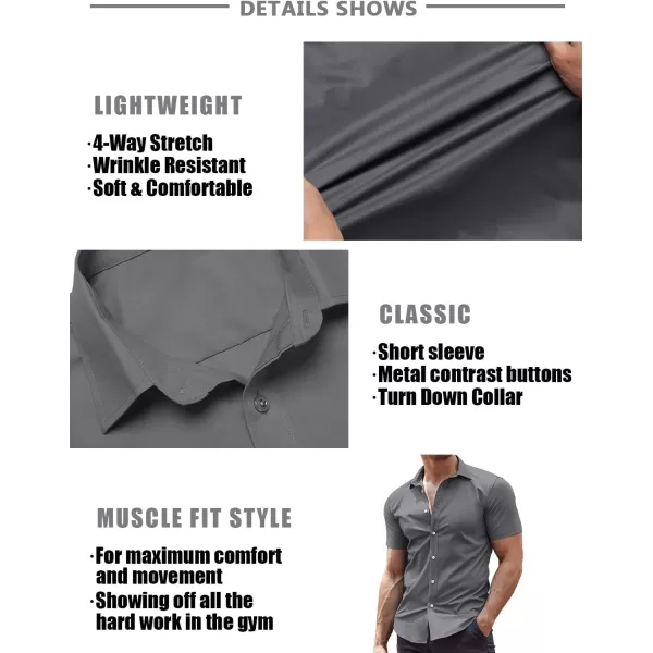 COOFANDY Men's Muscle Fit Dress Shirts Wrinkle-Free Short Sleeve Casual Button Down Shirt