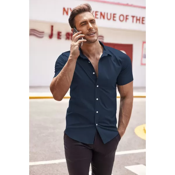 COOFANDY Men's Muscle Fit Dress Shirts Wrinkle-Free Short Sleeve Casual Button Down Shirt