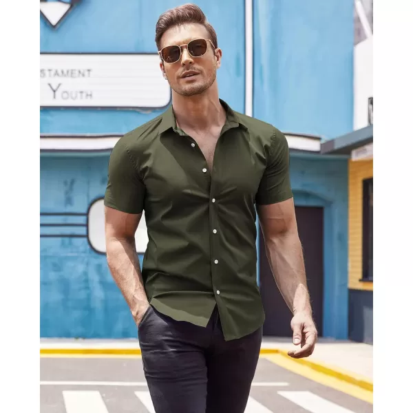 COOFANDY Men's Muscle Fit Dress Shirts Wrinkle-Free Short Sleeve Casual Button Down Shirt