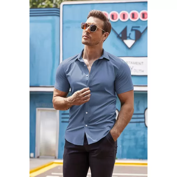 COOFANDY Men's Muscle Fit Dress Shirts Wrinkle-Free Short Sleeve Casual Button Down Shirt