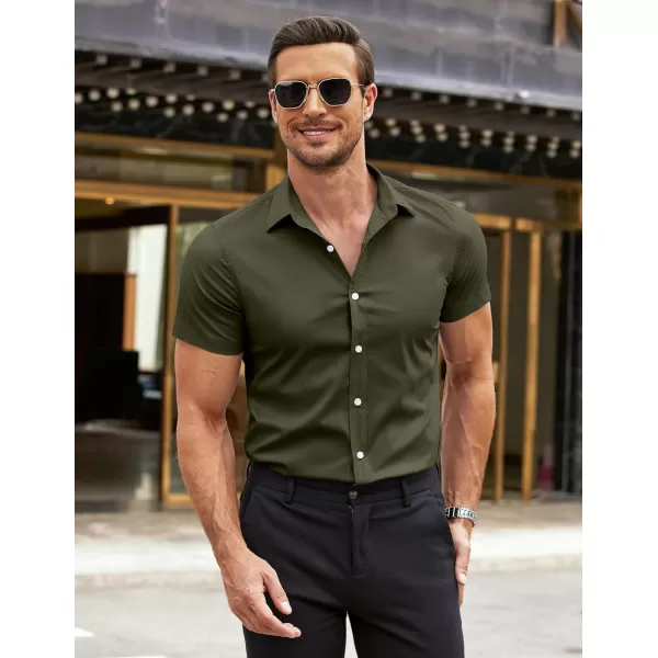 COOFANDY Men's Muscle Fit Dress Shirts Wrinkle-Free Short Sleeve Casual Button Down Shirt