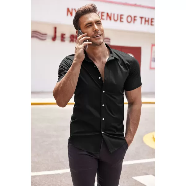 COOFANDY Men's Muscle Fit Dress Shirts Wrinkle-Free Short Sleeve Casual Button Down Shirt