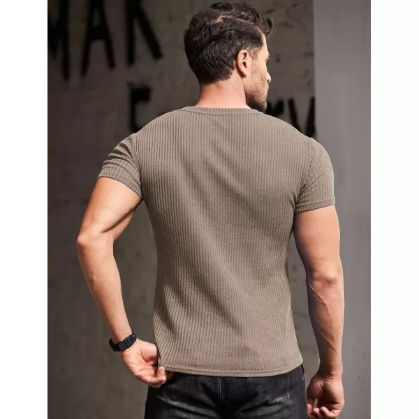 COOFANDY Men's Muscle T Shirts Stretch Short Sleeve V Neck Bodybuilding Workout Tee Shirts Ribbed Knit Shirt