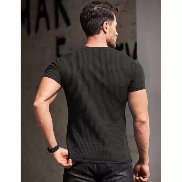 COOFANDY Men's Muscle T Shirts Stretch Short Sleeve V Neck Bodybuilding Workout Tee Shirts Ribbed Knit Shirt