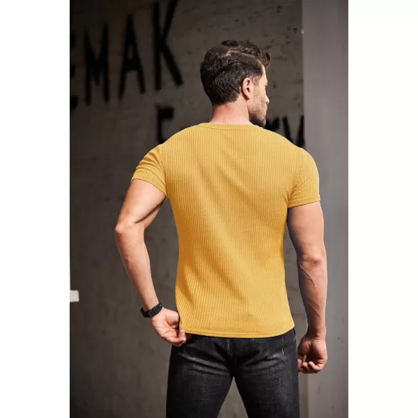 COOFANDY Men's Muscle T Shirts Stretch Short Sleeve V Neck Bodybuilding Workout Tee Shirts Ribbed Knit Shirt