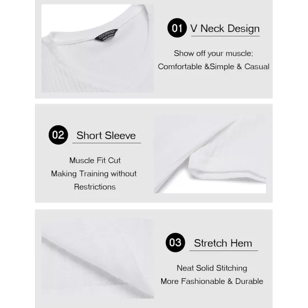 COOFANDY Men's Muscle T Shirts Stretch Short Sleeve V Neck Bodybuilding Workout Tee Shirts Ribbed Knit Shirt