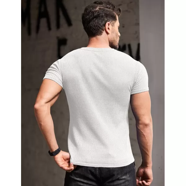 COOFANDY Men's Muscle T Shirts Stretch Short Sleeve V Neck Bodybuilding Workout Tee Shirts Ribbed Knit Shirt