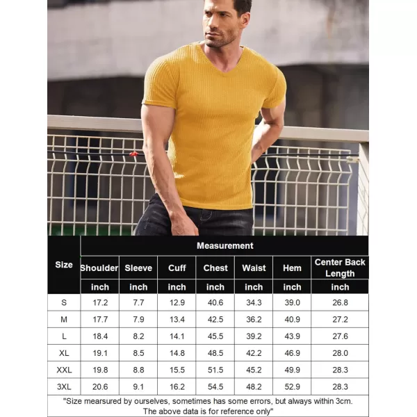 COOFANDY Men's Muscle T Shirts Stretch Short Sleeve V Neck Bodybuilding Workout Tee Shirts Ribbed Knit Shirt