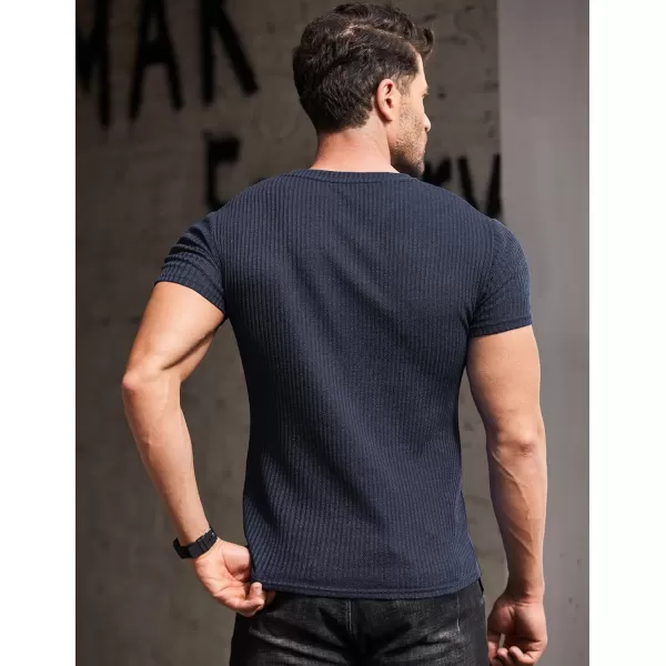 COOFANDY Men's Muscle T Shirts Stretch Short Sleeve V Neck Bodybuilding Workout Tee Shirts Ribbed Knit Shirt