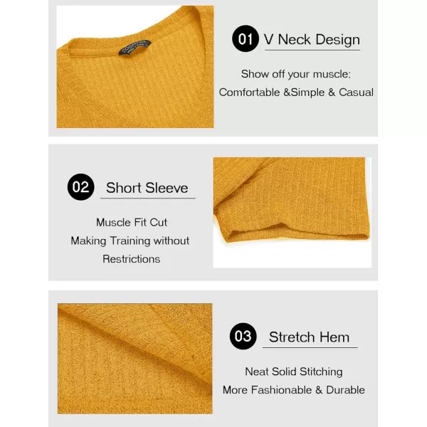 COOFANDY Men's Muscle T Shirts Stretch Short Sleeve V Neck Bodybuilding Workout Tee Shirts Ribbed Knit Shirt
