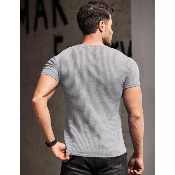 COOFANDY Men's Muscle T Shirts Stretch Short Sleeve V Neck Bodybuilding Workout Tee Shirts Ribbed Knit Shirt