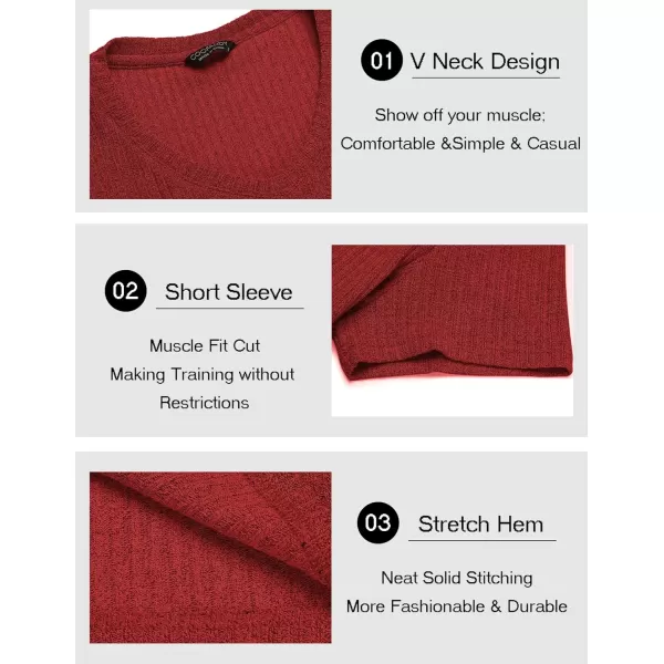 COOFANDY Men's Muscle T Shirts Stretch Short Sleeve V Neck Bodybuilding Workout Tee Shirts Ribbed Knit Shirt