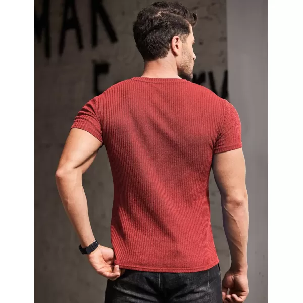 COOFANDY Men's Muscle T Shirts Stretch Short Sleeve V Neck Bodybuilding Workout Tee Shirts Ribbed Knit Shirt