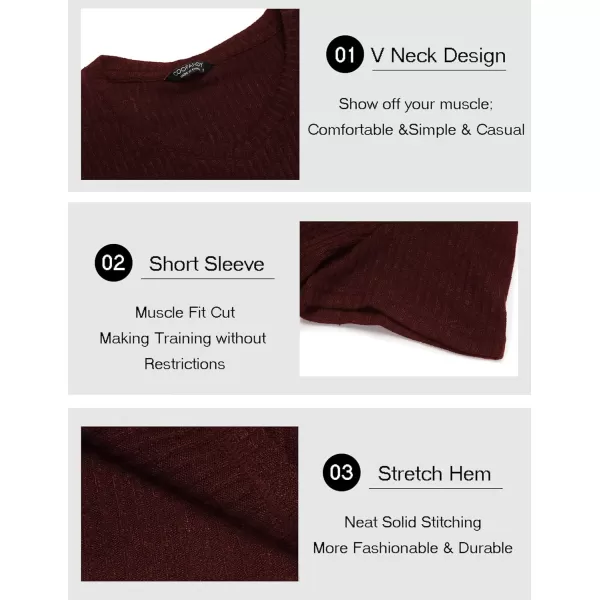 COOFANDY Men's Muscle T Shirts Stretch Short Sleeve V Neck Bodybuilding Workout Tee Shirts Ribbed Knit Shirt