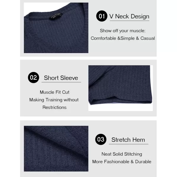 COOFANDY Men's Muscle T Shirts Stretch Short Sleeve V Neck Bodybuilding Workout Tee Shirts Ribbed Knit Shirt