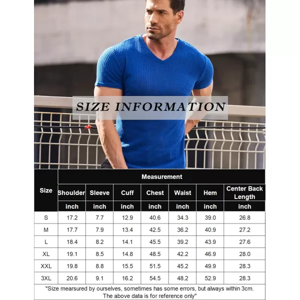 COOFANDY Men's Muscle T Shirts Stretch Short Sleeve V Neck Bodybuilding Workout Tee Shirts Ribbed Knit Shirt