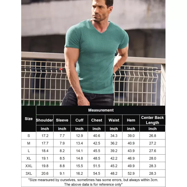 COOFANDY Men's Muscle T Shirts Stretch Short Sleeve V Neck Bodybuilding Workout Tee Shirts Ribbed Knit Shirt