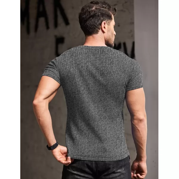 COOFANDY Men's Muscle T Shirts Stretch Short Sleeve V Neck Bodybuilding Workout Tee Shirts Ribbed Knit Shirt