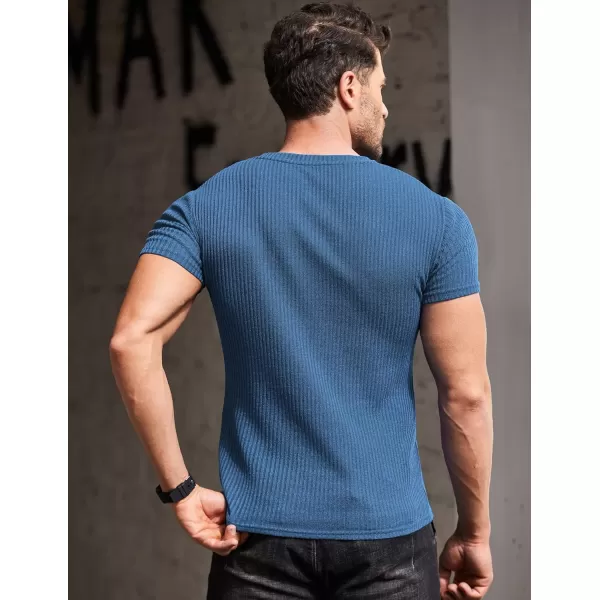 COOFANDY Men's Muscle T Shirts Stretch Short Sleeve V Neck Bodybuilding Workout Tee Shirts Ribbed Knit Shirt
