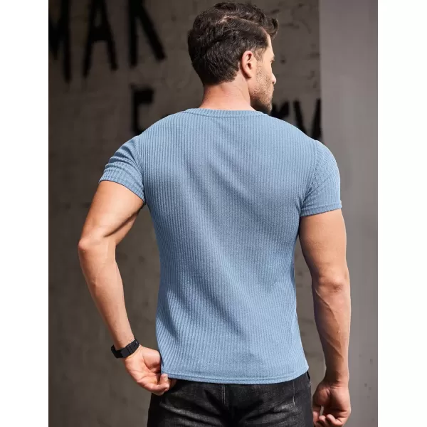 COOFANDY Men's Muscle T Shirts Stretch Short Sleeve V Neck Bodybuilding Workout Tee Shirts Ribbed Knit Shirt