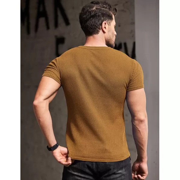 COOFANDY Men's Muscle T Shirts Stretch Short Sleeve V Neck Bodybuilding Workout Tee Shirts Ribbed Knit Shirt